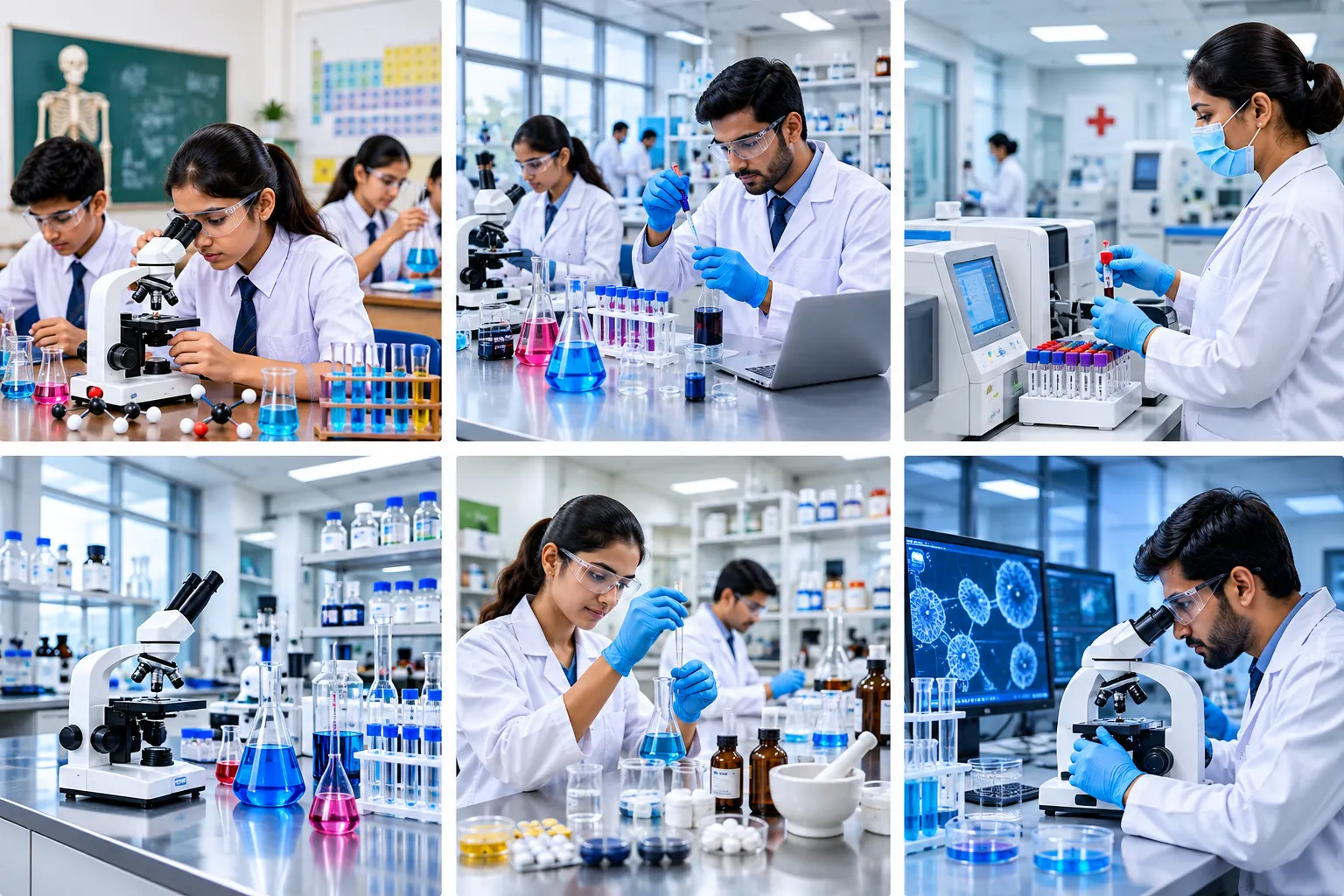 Industries served by Aakash Solution including schools, universities, hospitals, laboratories, pharmacy institutes and research centres